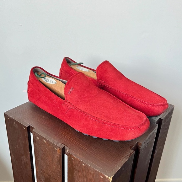 Rare Hugo Boss red classic leather driving loafers main image 6